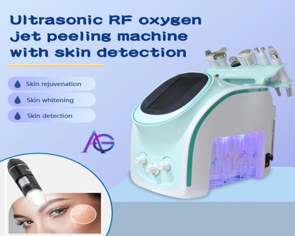 6 in 1 skin analyzer hydrafacial dermabrasion machine oxygen jet hydra facial peeling ultrasonic scrubber rf face lift microdermab5711820, Black;white
